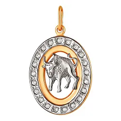 Подвеска знак зодиака Телец 20.04-20.05, Золото 585, Фианит 327707 1 1 1тел