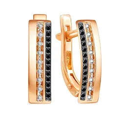 Серьги, Золото 585, черный бриллиант,бриллиант 01-52-0013-00
