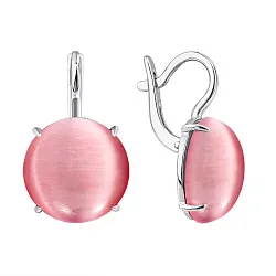 Серьги, Серебро 925, кошачий глаз синтетический розовый 2340265145-30 Серьги, Серебро 925, кошачий глаз синтетический розовый 2340265145-30