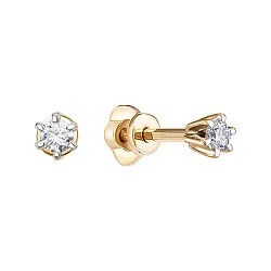 Серьги пусеты-гвоздики, Золото 585, Бриллиант С112-7303