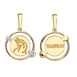 Подвеска знак зодиака Телец 20.04-20.05, Золото 585, Фианит 09-63-0036-00