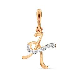 Подвеска буква К,  Золото 585, Фианит Т142033491 Подвеска буква К,  Золото 585, Фианит Т142033491