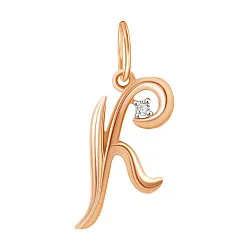 Подвеска буква К,  Золото 585, Фианит 04-63-0279-00