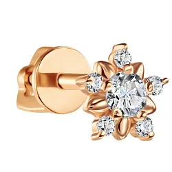 Серьги пусеты-гвоздики, Золото 585, Фианит ПУСлЦв02моно/бцФ/з585