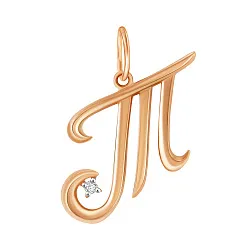 Подвеска буква Т,  Золото 585, Фианит 04-63-0276-00