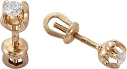 Серьги пусеты-гвоздики, Золото 585, Бриллиант 130811ю